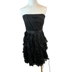 WHBM Black Strapless Ruffle Cocktail Dress